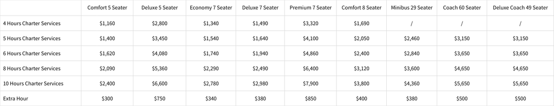 【Price List】Charter Services