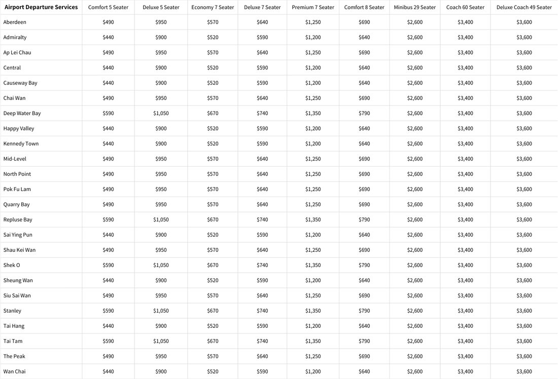 【Price List】Airport Departure Services - Hong Kong Island